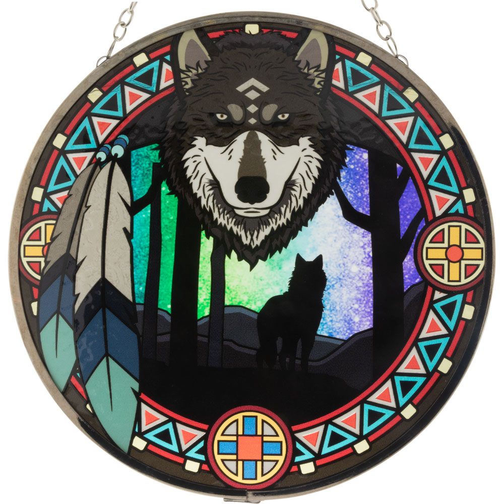 6&quot; Glass Suncatcher - Wolf Spirit, SKU KH-63071, UPC 700317117483