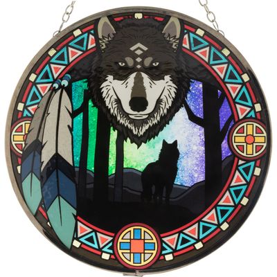 6&quot; Glass Suncatcher - Wolf Spirit, SKU KH-63071, UPC 700317117483