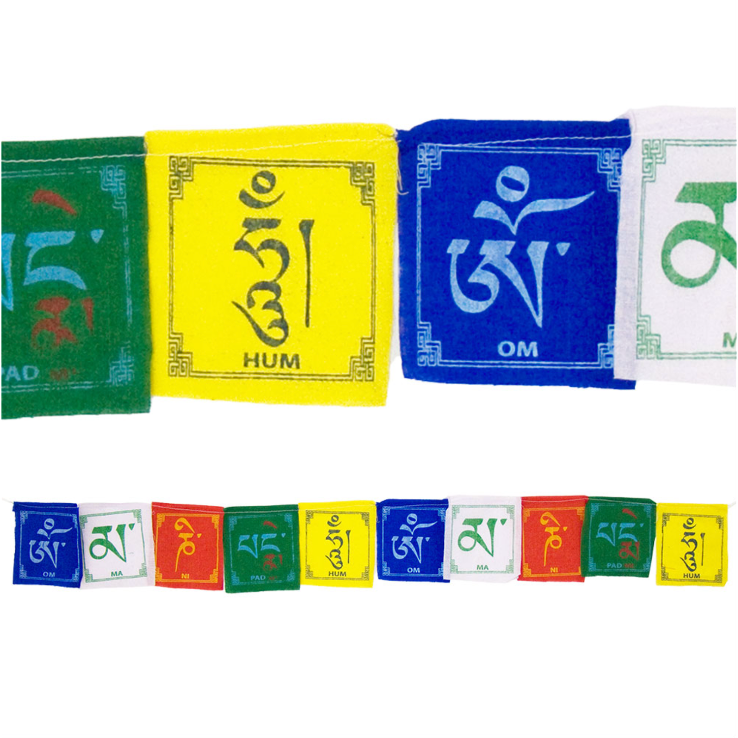 34&quot; Tibetan Prayer Flags - 10 Flaps Om Mani Padme Hum, SKU KH-57403, UPC 700317117629