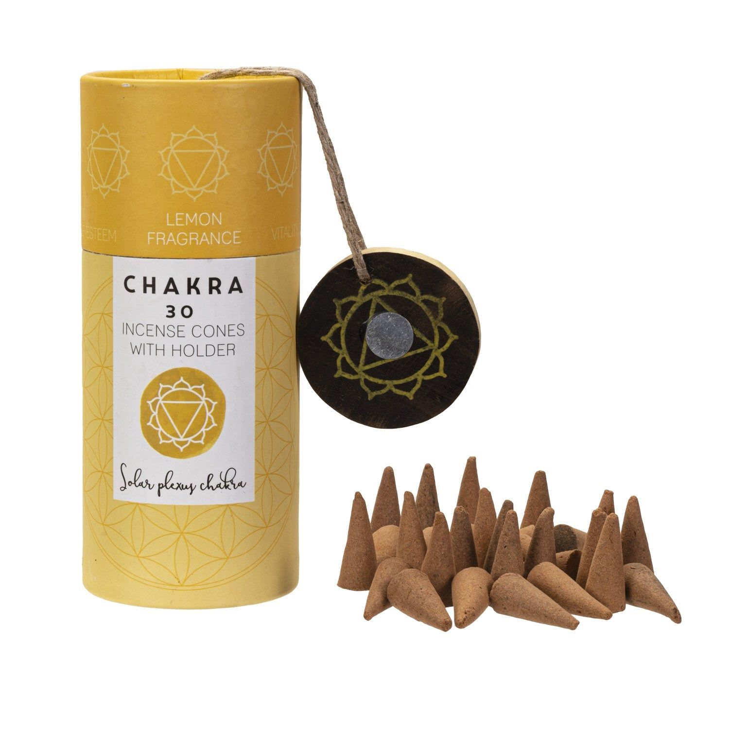 Chakra Incense Cones with Holder - Solar Plexus (Pack of 30), SKU PG-14252, UPC 700317031796