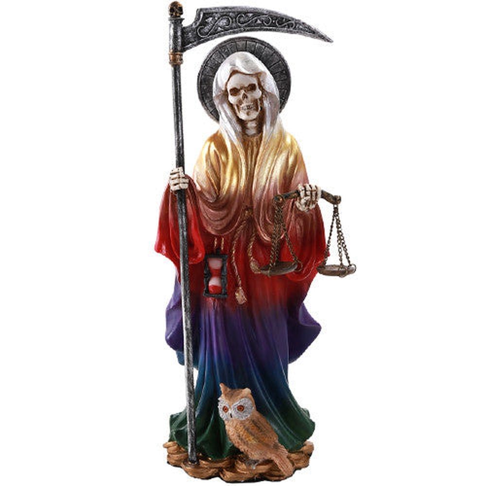 10.5&quot; Santa Muerte Skeleton Statue - Rainbow, SKU PG-11549, UPC 700317051497