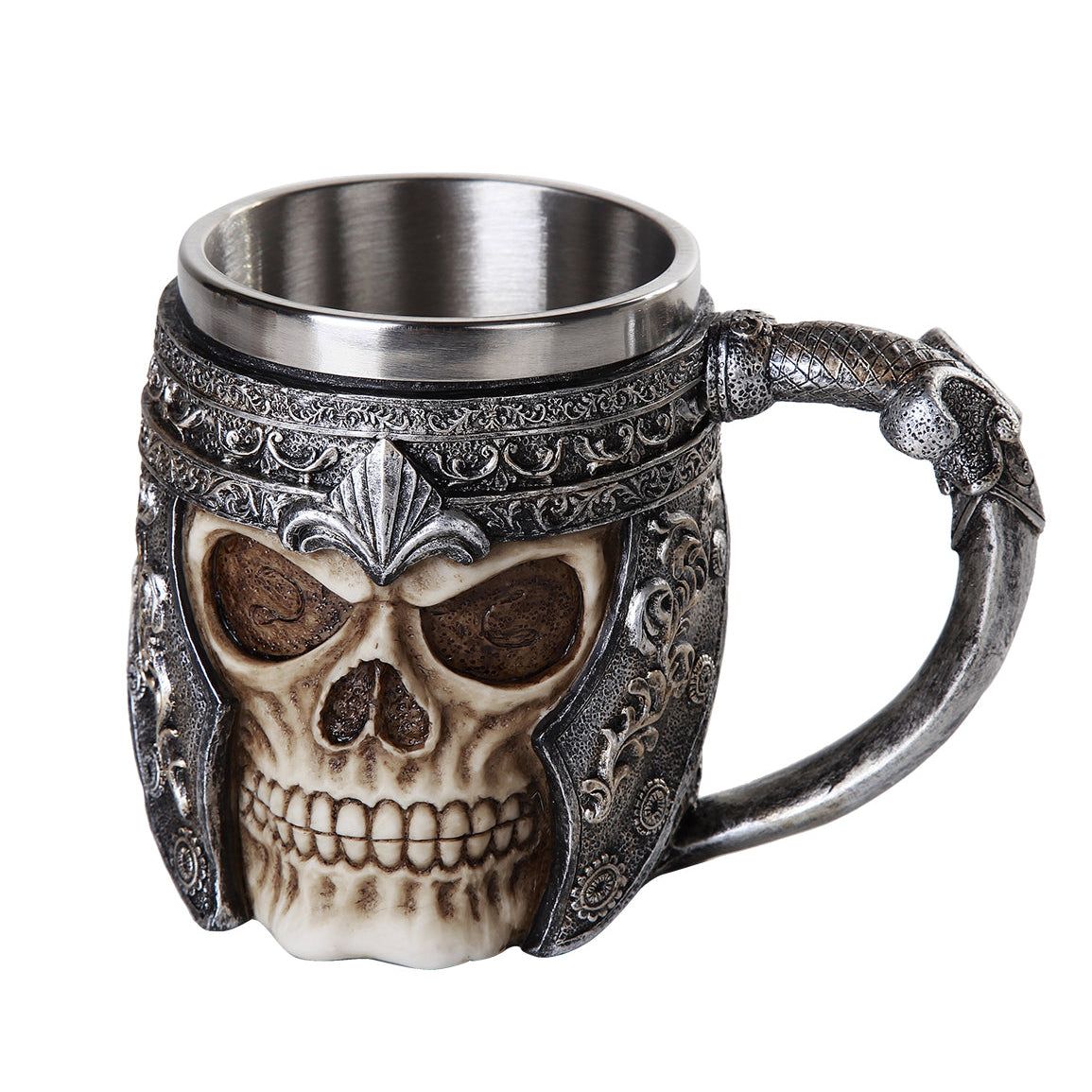 5.75&quot; Stainless Steel Resin Mug - Warrior Viking Skull, SKU PG-12308, UPC 700317044659