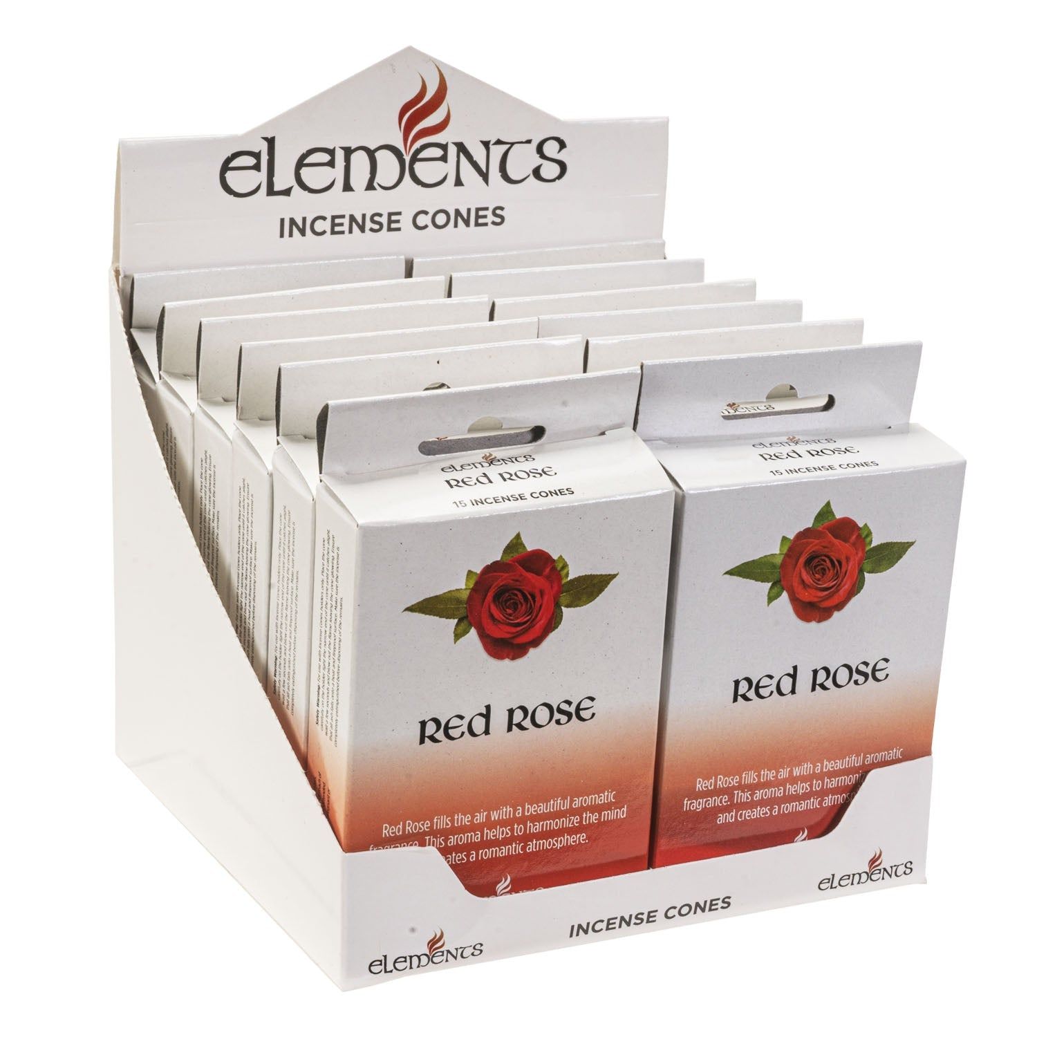 Elements Incense Cones Display - Red Rose (12 Packs of 15 Cones), SKU PG-14452, UPC 700317246930
