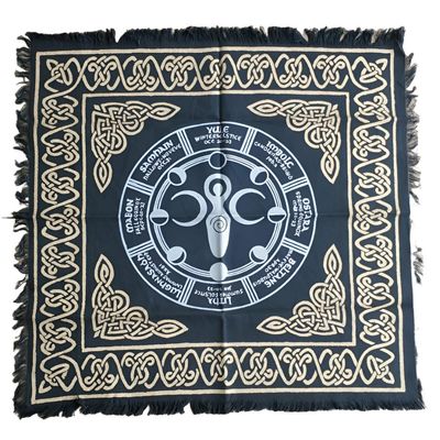 24&quot; Satin Altar Cloth - Goddess Wicca Calendar on Black &amp; Gold, SKU SC99, UPC 6016031594511