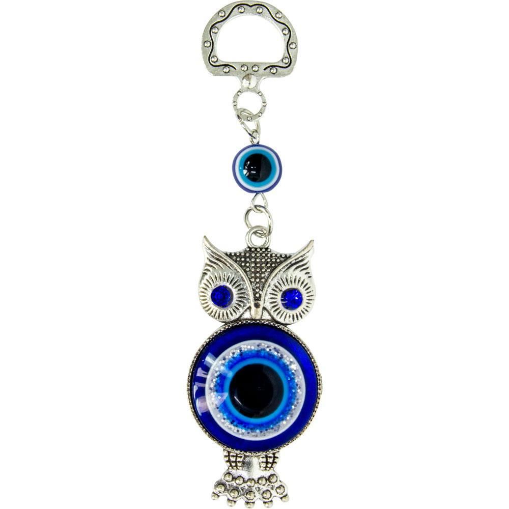 4&quot; Evil Eye Talisman Key Ring - Glass Owl with Gems, SKU KH-63418, UPC 6016042285262