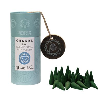 Chakra Incense Cones with Holder - Throat (Pack of 30), SKU PG-14254, UPC 700317031819