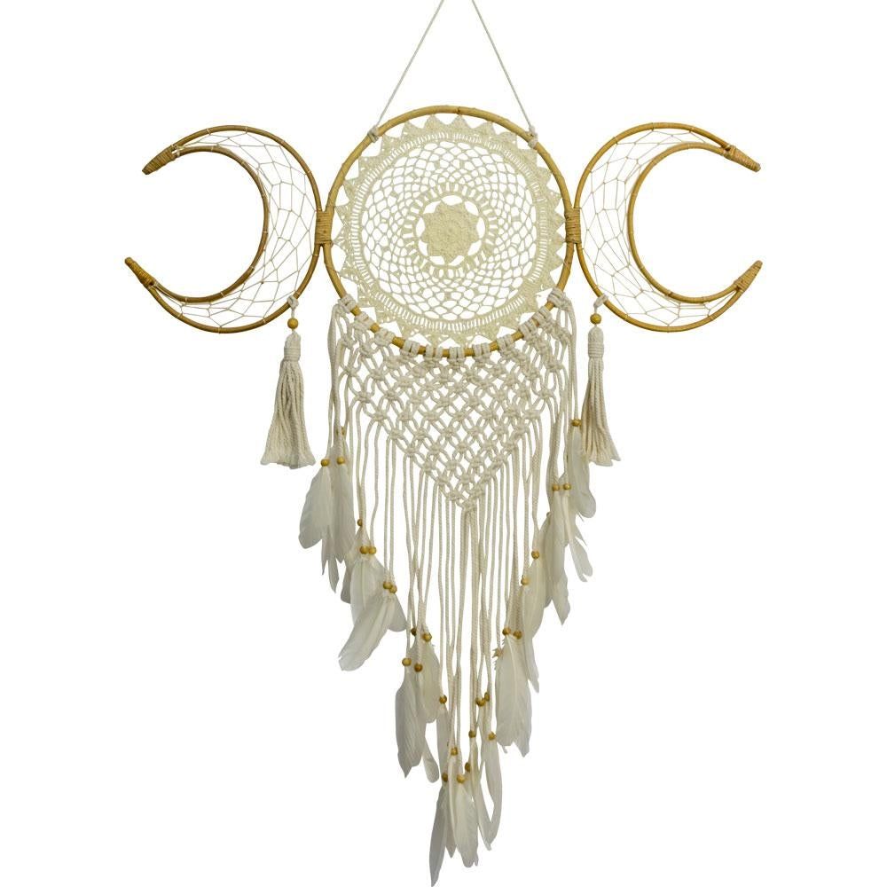 35&quot; Dream Catcher - Woven Macrame - Triple Moon, SKU KH-30261, UPC 6016003221292