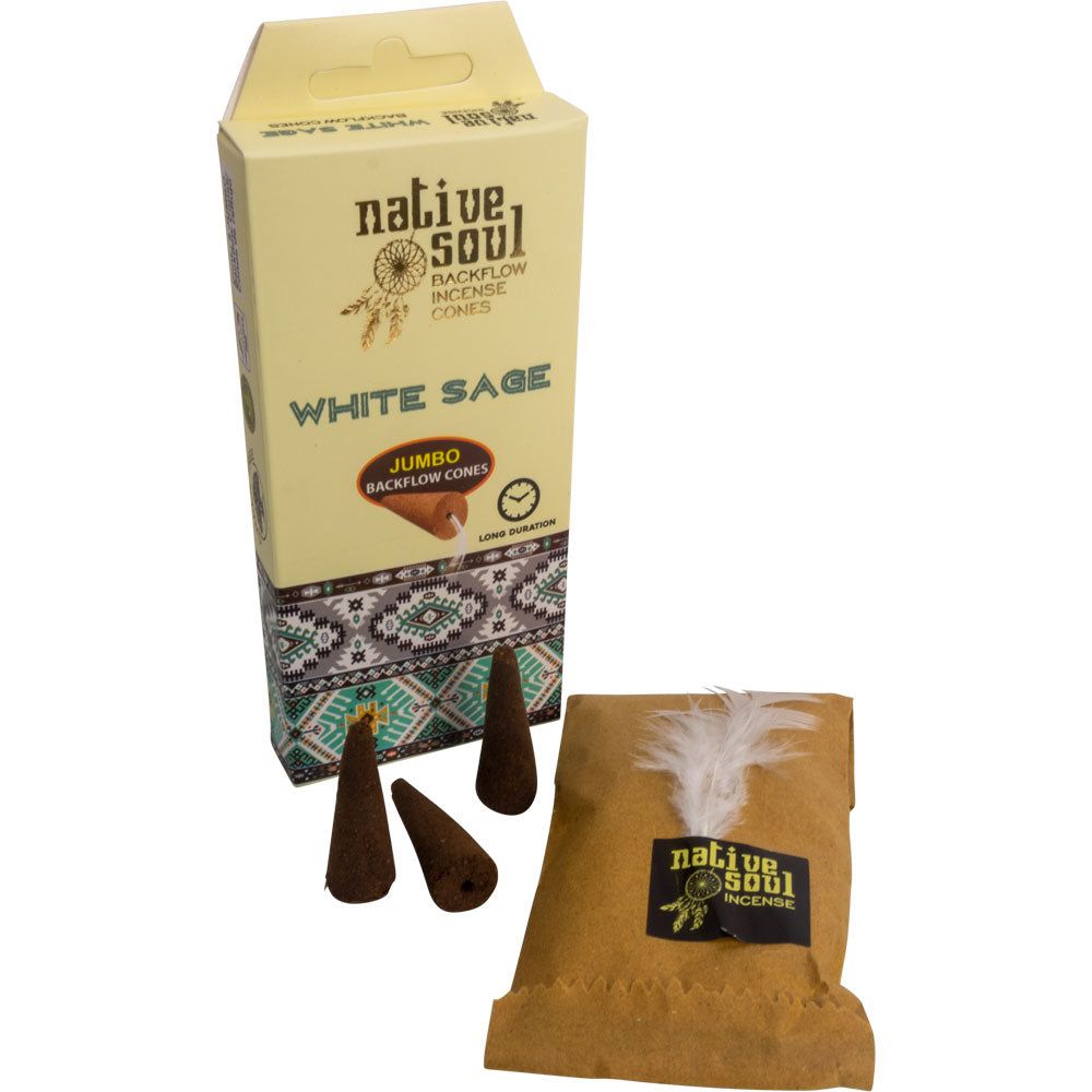 Green Tree Native Soul Jumbo Backflow Cones - White Sage (Pack of 8), SKU KH-73107-D12, UPC 7003171…