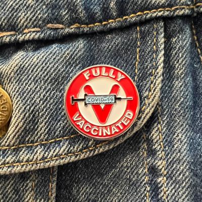 Fully Vaccinated Silver Enamel Pin, SKU XZ4626-92, UPC 6016003596505