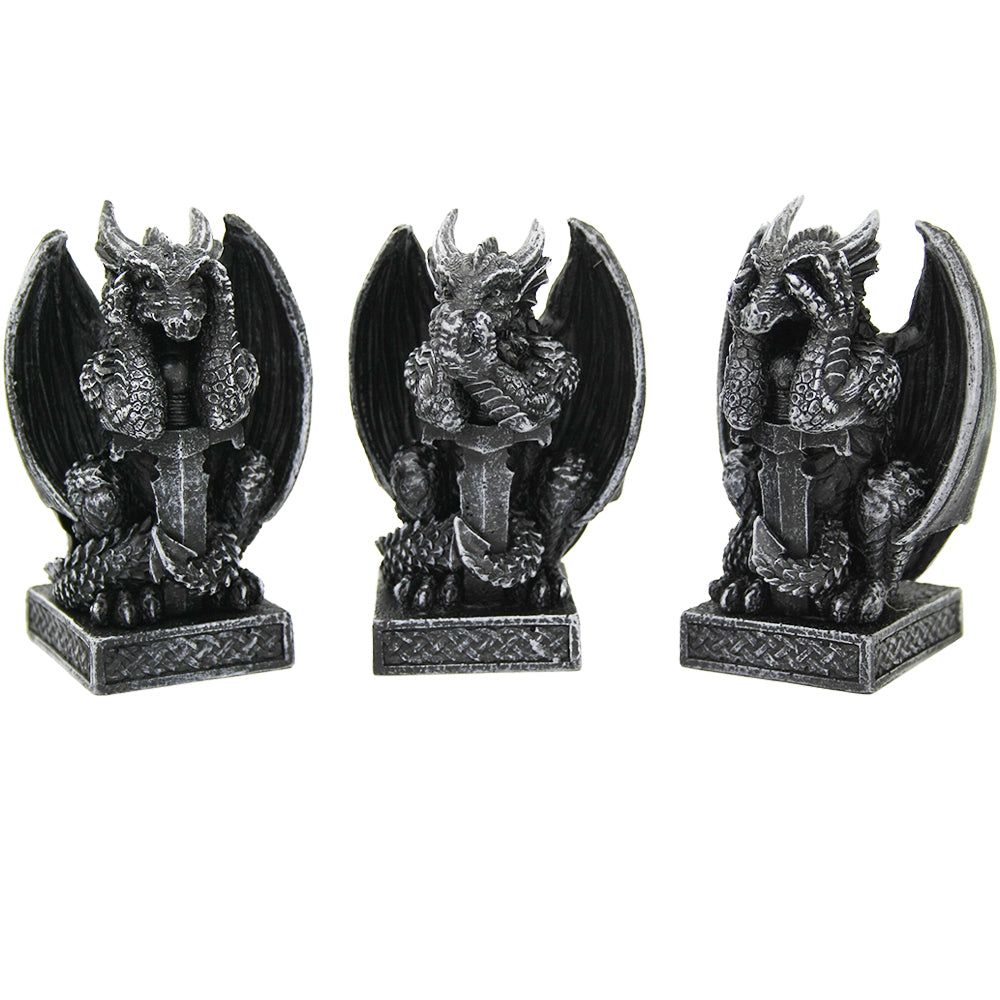 3.35&quot; Sitting Dragon Statue Set - See, Hear, Speak No Evil (Set of 3), SKU PG-12368, UPC 7003172954…