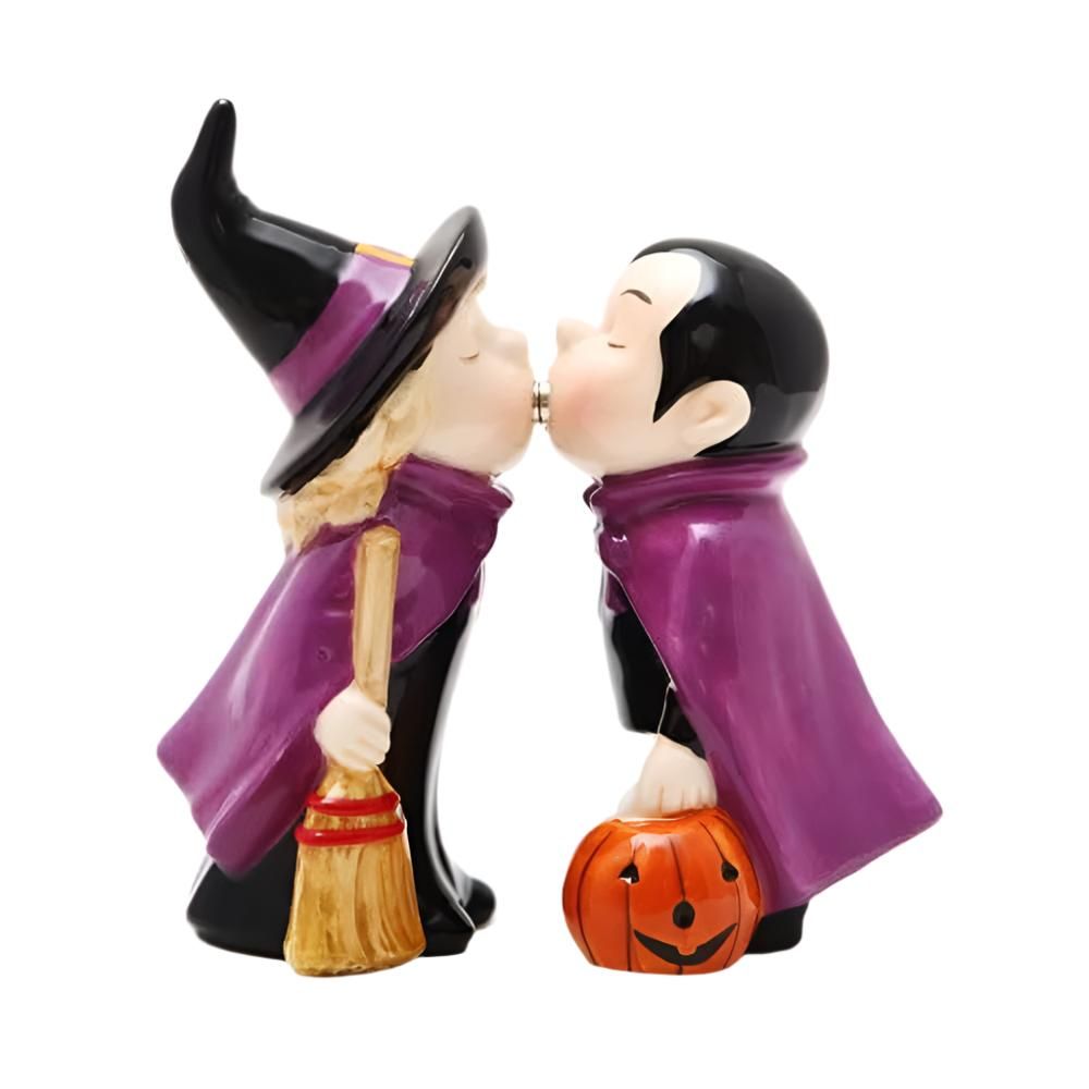 3.75&quot; Witch &amp; Vampire Magnetic Salt and Pepper Shakers Set, SKU PG-8774, UPC 700317024347