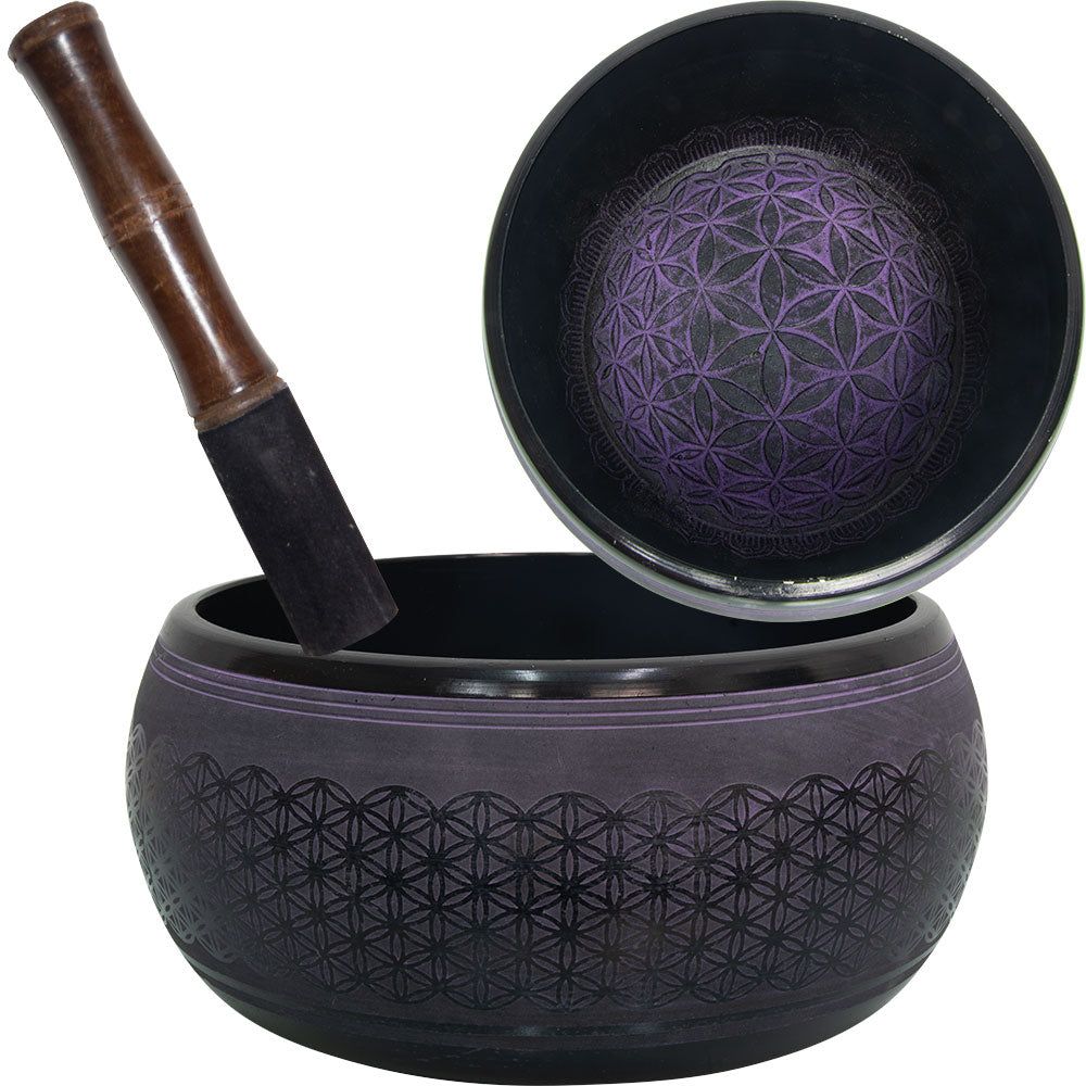 9.5&quot; Singing Bowl Round Sided - Purple Flower of Life, SKU KH-31282, UPC 700317124375