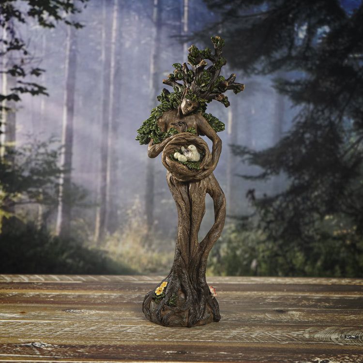 12&quot; Ent Tree Lady Holding Birds Polyresin Statue, SKU PG-14744, UPC 700317036357