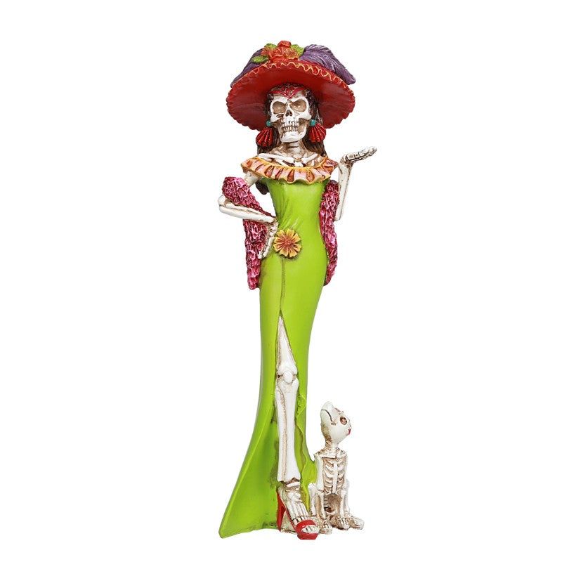 12.75&quot; Day of the Dead Statue - Senorita with Dog, SKU PG-12844, UPC 700317038375