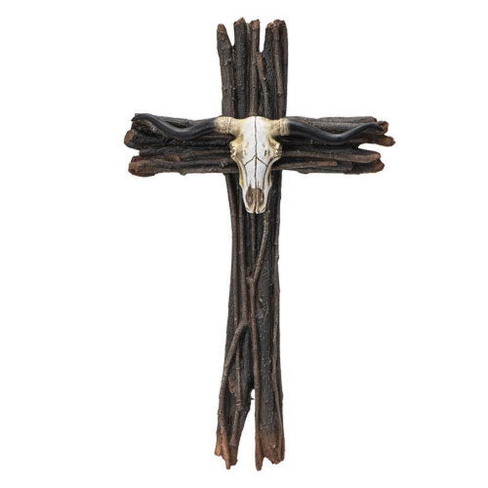17&quot; Western Crucifix Cow Skull Plaque, SKU PG-14211, UPC 700317072621
