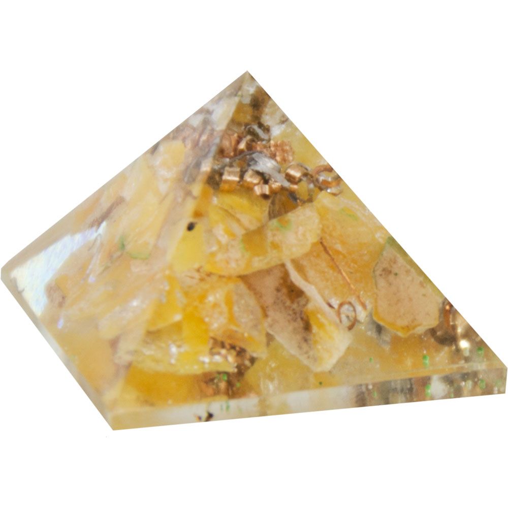 25-35 mm Gemstone Pyramid - Orgone Yellow Aventurine - Solar Plexus Chakra, SKU KH-63212, UPC 70031…