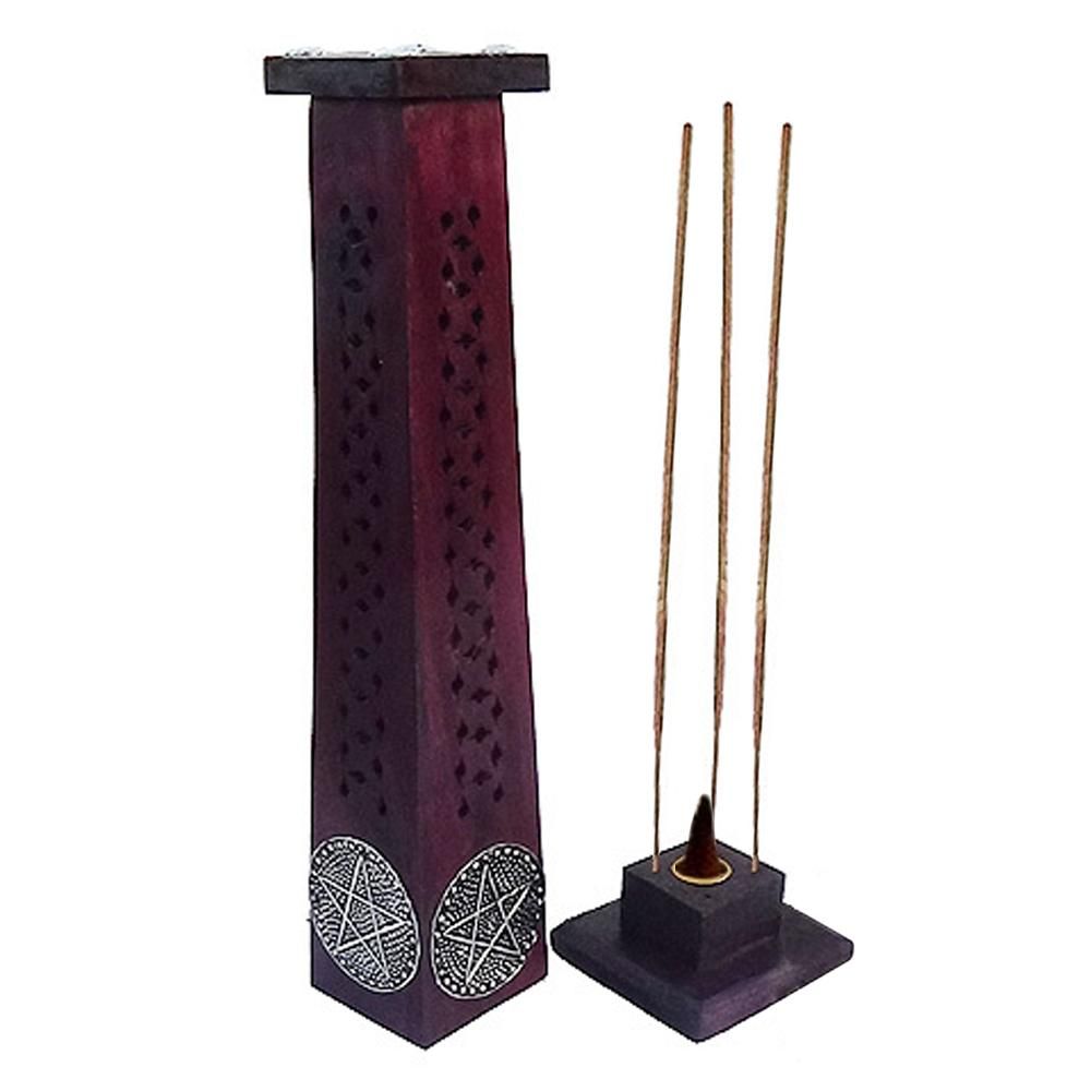 12&quot; Purple Pentacle Tower Lift Top Wood Incense Burner, SKU 807P, UPC 6016019311352