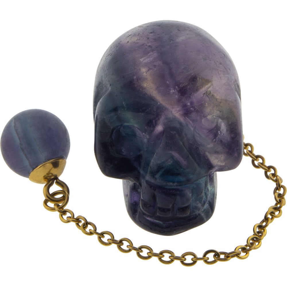 Gemstone Skull Pendulum - Rainbow Fluorite, SKU KH-61213, UPC 700317125082