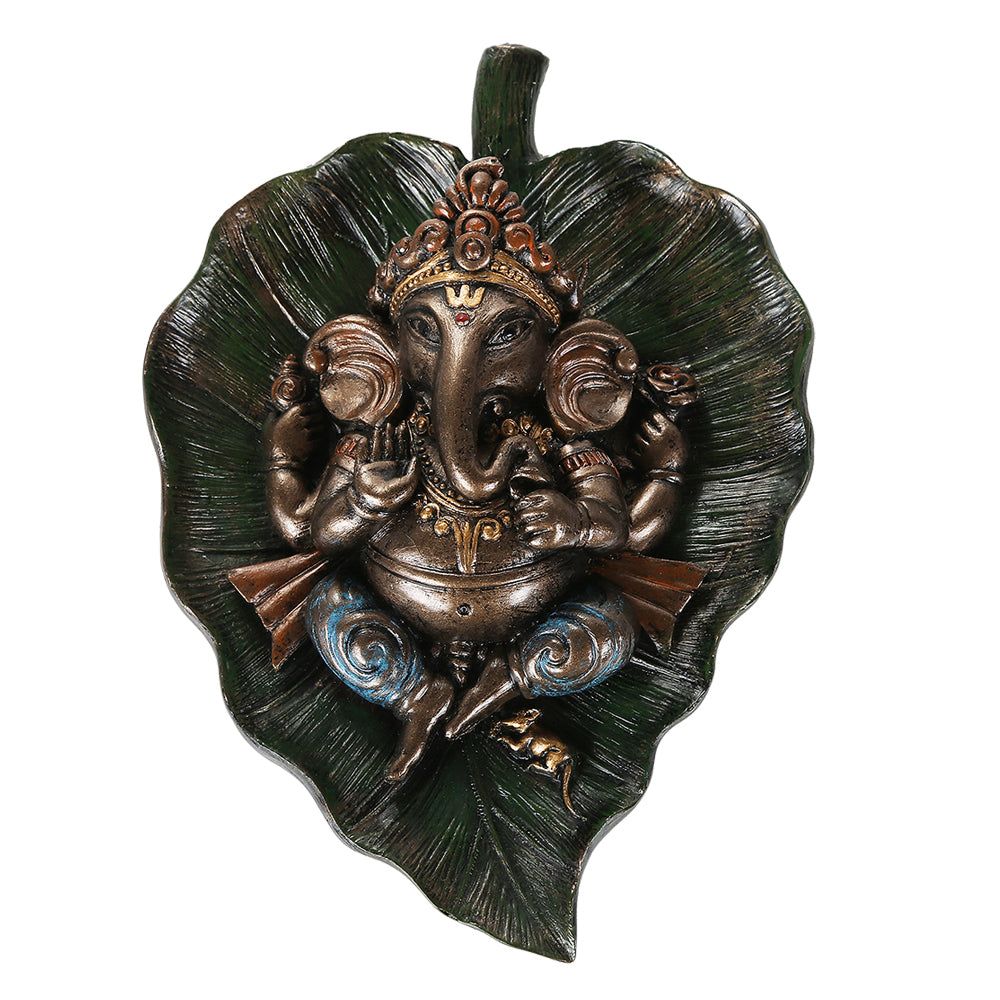6&quot; Hindu Statue - Ganesha on Peepal Leaf, SKU PG-12531, UPC 700317053651
