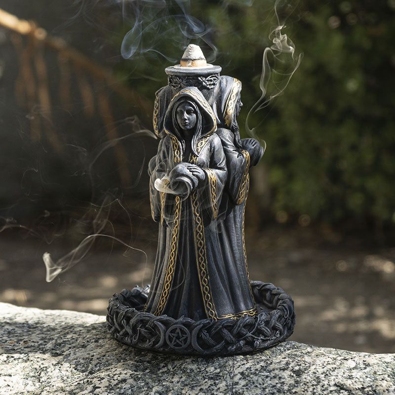 9.25&quot; Mother, Maiden, Crone Backflow Incense Burner, SKU PG-14940, UPC 700317118534