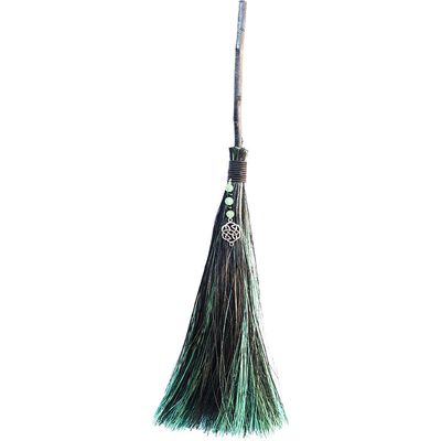 18&quot; Wicca Besom - Green/ Black - Celtic Knot with Green Aventurine, SKU KH-27349, UPC 700317125594
