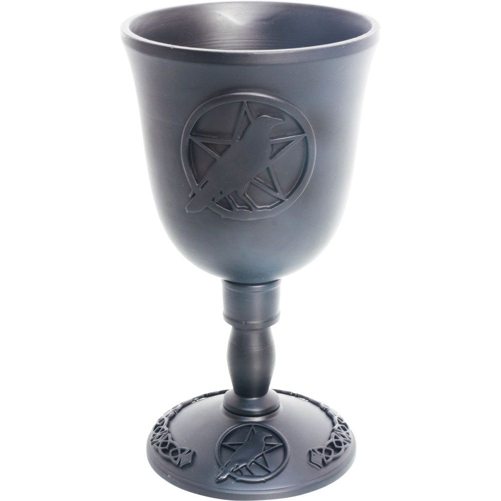 7.5&quot; Cast Iron Chalice / Goblet - Pentacle with Raven, SKU KH-64029, UPC 700317027133