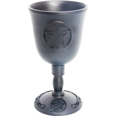 7.5&quot; Cast Iron Chalice / Goblet - Pentacle with Raven, SKU KH-64029, UPC 700317027133