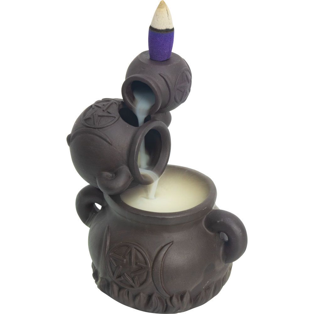 5.25&quot; Ceramic Backflow Incense Burner - Triple Cauldrons, SKU KH-89701, UPC 700317022787