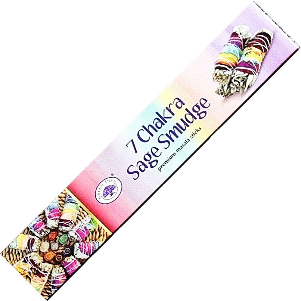 Green Tree Incense 15 gram - 7 Chakra Sage Smudge (Pack of 12), SKU KH-73125, UPC 700317125228