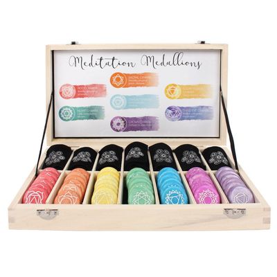 12.5&quot; Box of Chakra Meditation Stones (Box of 42, SKU PG-13858, UPC 700317058571