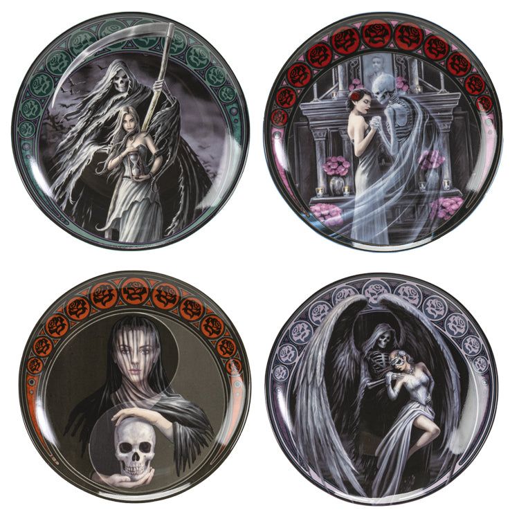 7&quot; Anne Stokes Dessert Plate Set - Dance with Death (Set of 4), SKU PG-14062, UPC 700317036593