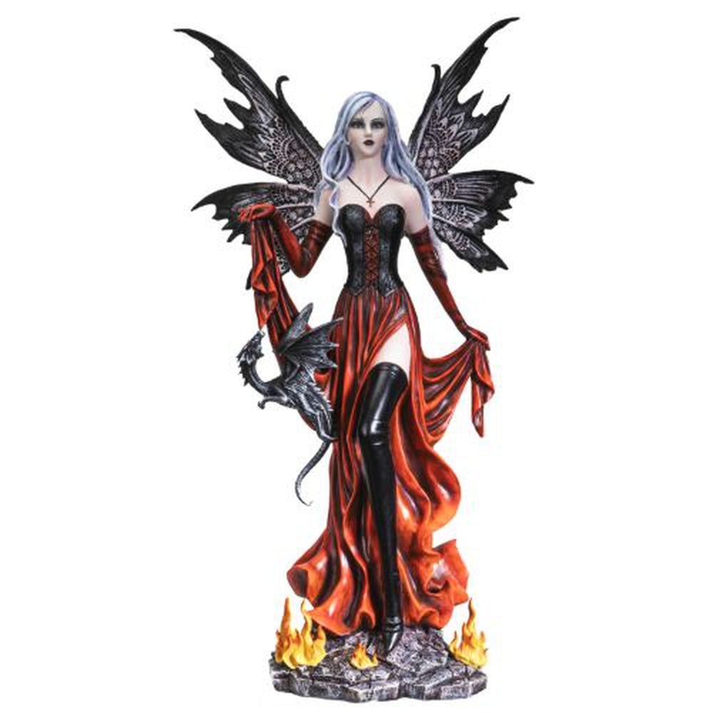 24.5&quot; Fairy Statue - Fire Fairy with Black Dragon, SKU PG-14011, UPC 700317297765