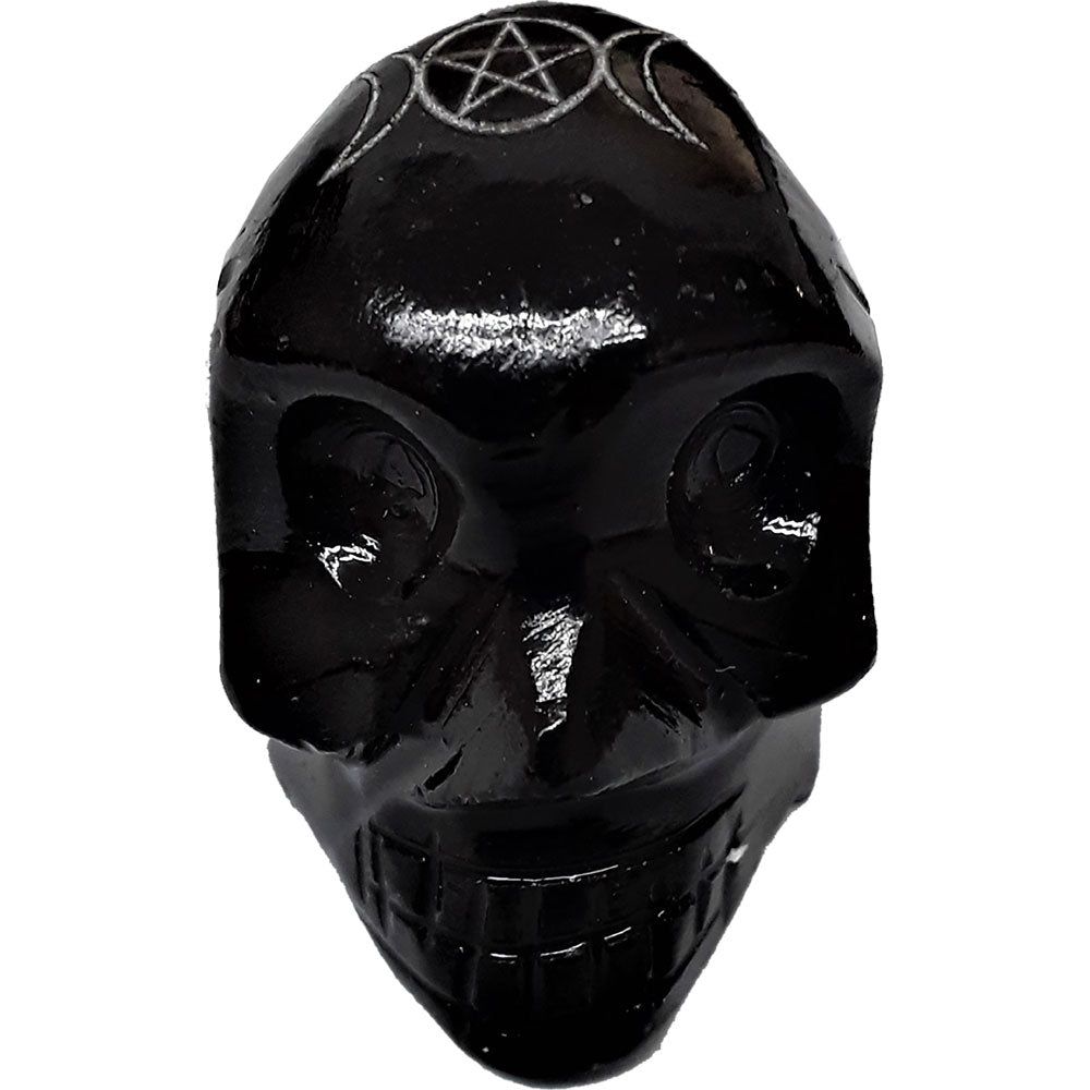 1.5&quot; Black Onyx Skull with Triple Moon Pentacle, SKU KH-33698-D6, UPC 700317032908