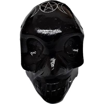 1.5&quot; Black Onyx Skull with Triple Moon Pentacle, SKU KH-33698-D6, UPC 700317032908
