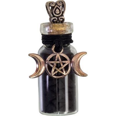 1.75&quot; Gemstone Chip Bottle Necklace - Shungite with Triple Moon, SKU KH-99420, UPC 700317067573