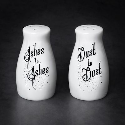 3.4&quot; Ashes to Ashes/Dust to Dust Salt &amp; Pepper Shaker Set, SKU AL-MRSP2, UPC 700317067191