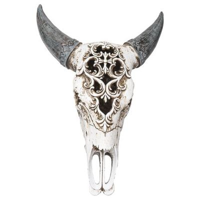 18&quot; Carved Bison Skull Statue, SKU PG-13980, UPC 700317072409