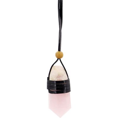 Faceted Point Leather Wrapped Necklace - Rose Quartz, SKU KH-99428-D3, UPC 700317124900