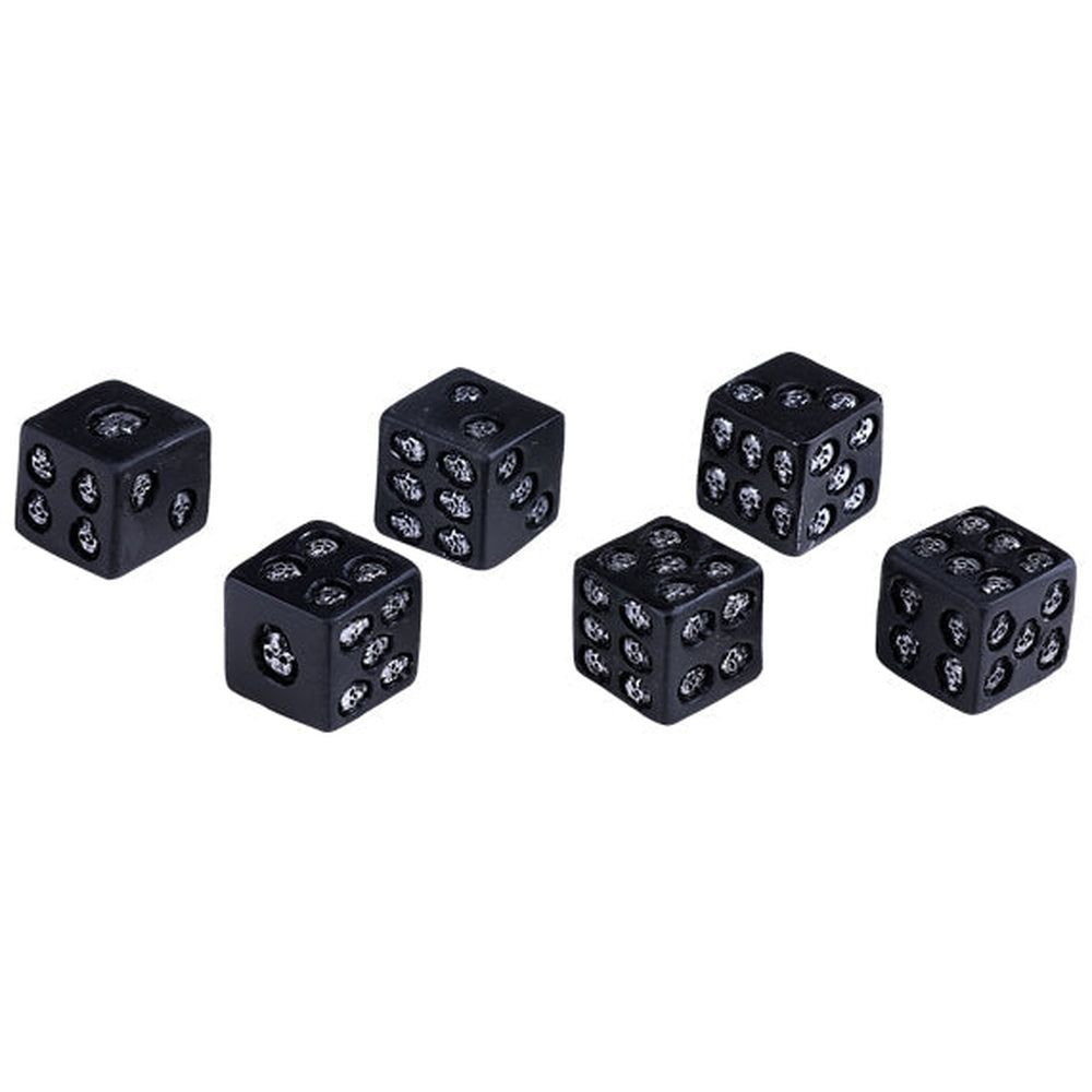 Black &amp; Silver Skull Dice (6 Piece), SKU PG-13255, UPC 700317120919