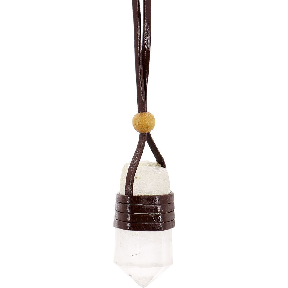 Faceted Point Leather Wrapped Necklace - Clear Quartz, SKU KH-99440-D3, UPC 700317124863