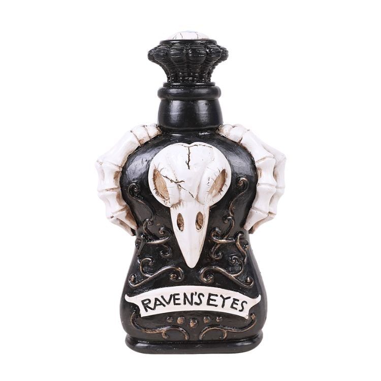 7.25&quot; Raven Skull Poison Magic Resin Bottle Figurine, SKU PG-13717, UPC
