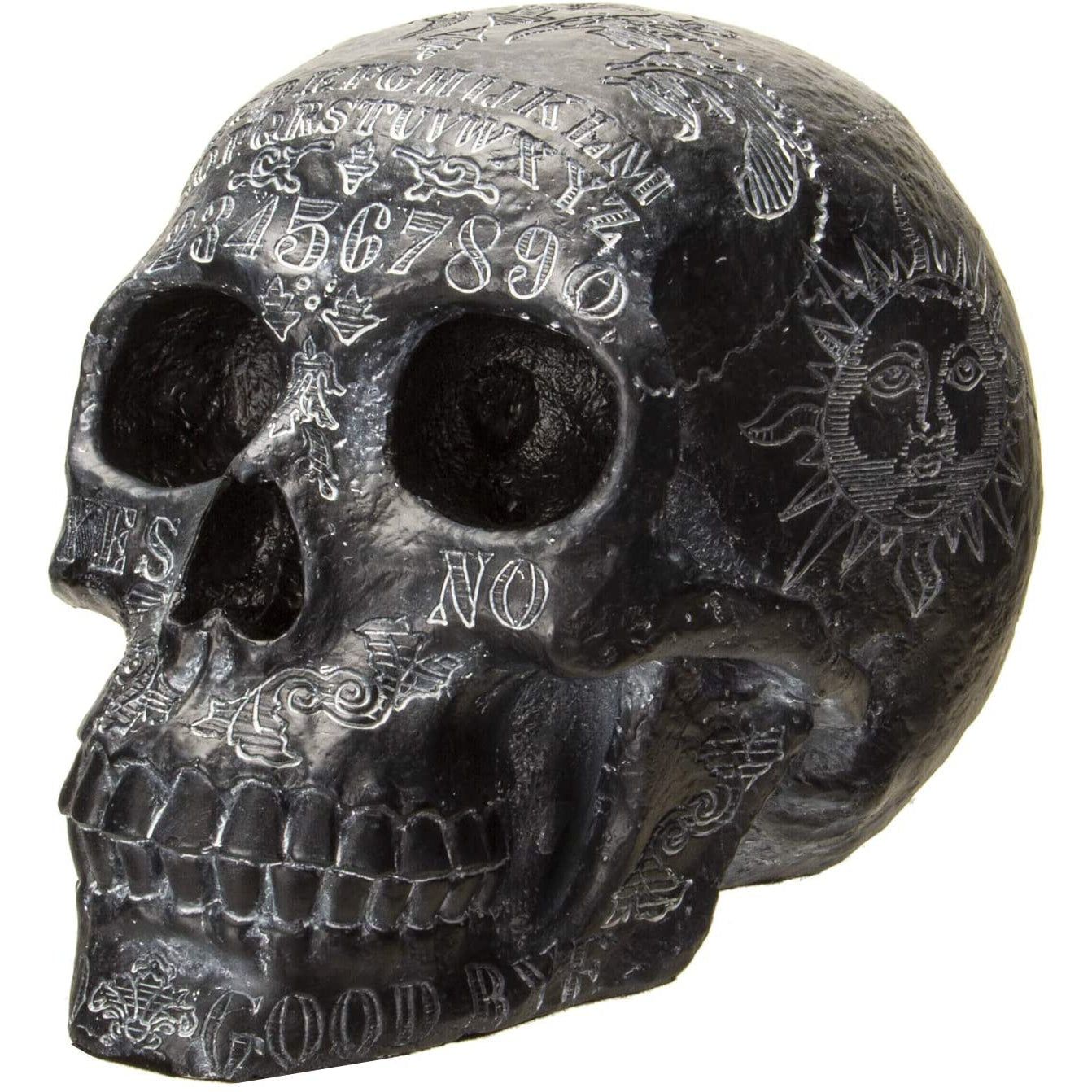8.5&quot; Resin Ouija Skull - Black, SKU PG-Y9232, UPC 700317028901