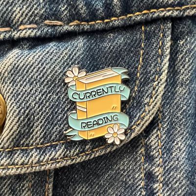 Currently Reading Book with Flowers Enamel Pin, SKU XZ4655-109, UPC 6016042252264