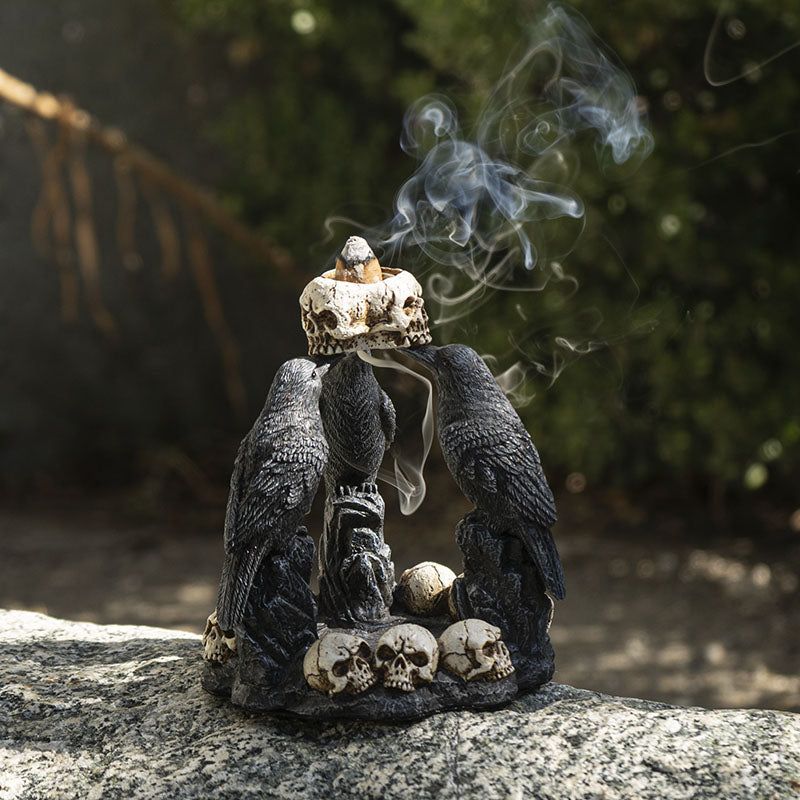 5.25&quot; Raven &amp; Skull Backflow Incense Burner, SKU PG-14935, UPC 700317122807
