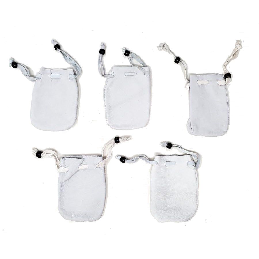 3&quot; x 2&quot; White/Sky Blue Leather Drawstring Pouch, SKU DCBL-06, UPC 6016008886854