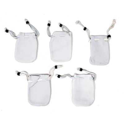 3&quot; x 2&quot; White/Sky Blue Leather Drawstring Pouch, SKU DCBL-06, UPC 6016008886854