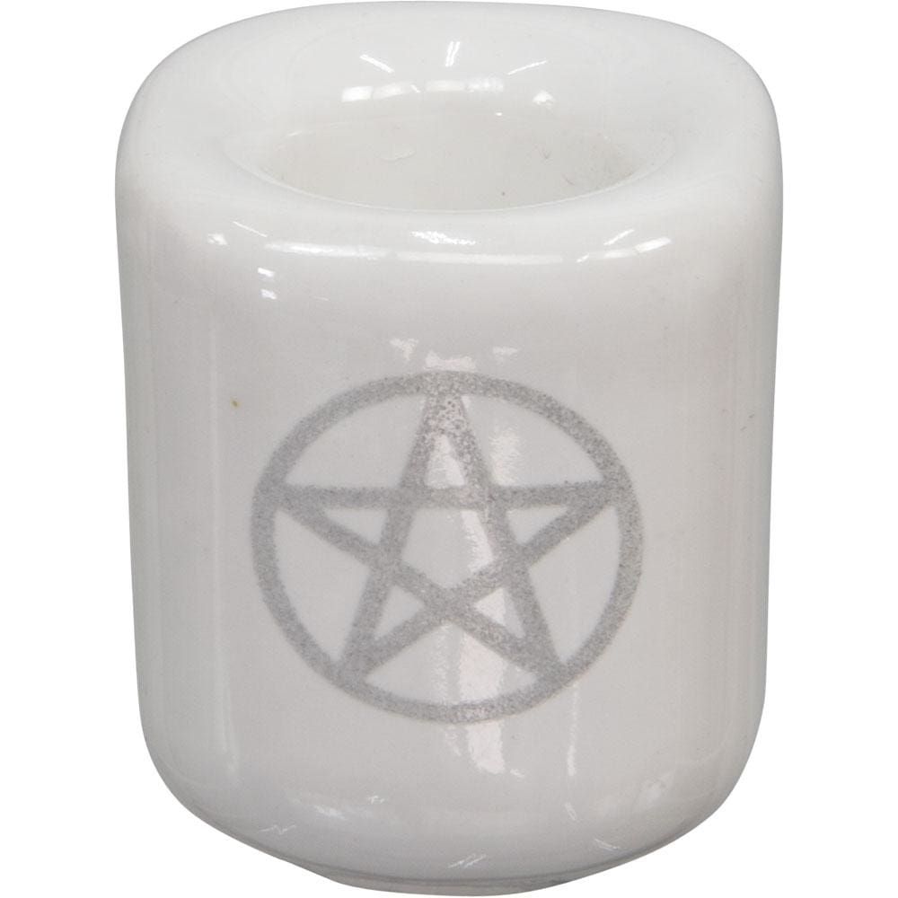 Ceramic Chime Candle Holder - White with Silver Pentacle, SKU KH-03607-D5, UPC 700317022213