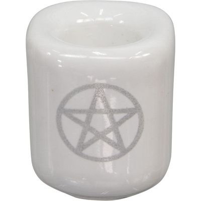 Ceramic Chime Candle Holder - White with Silver Pentacle, SKU KH-03607-D5, UPC 700317022213