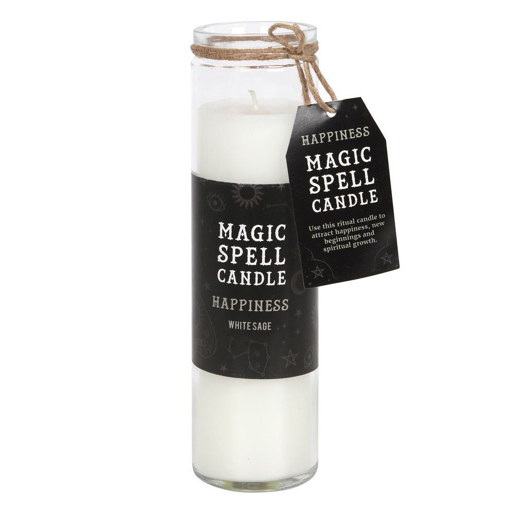 8.25&quot; Magic Spell Candle - Happiness (White Sage), SKU PG-14862, UPC 700317065937