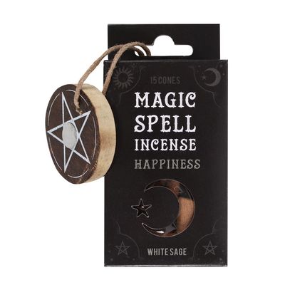 Magic Spell Incense Cones - Happiness - White Sage (Pack of 15), SKU PG-14602, UPC 700317055549